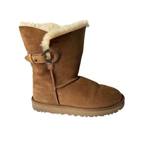 UGG Nash Chestnut Suede Shearling Mid-Calf Boot with Buckle